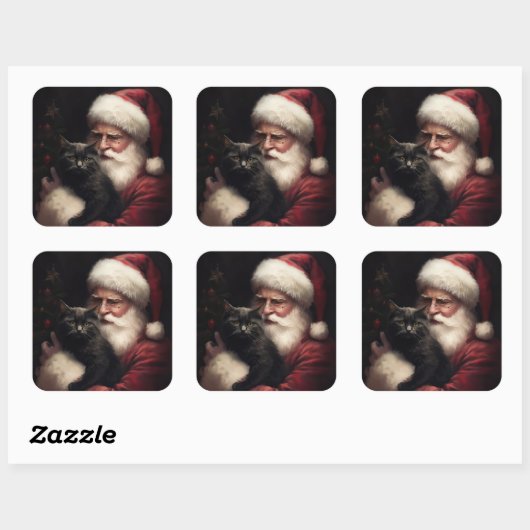 黒猫とサンタクロースフェスティバルクリスマス スクエアシール (シート)