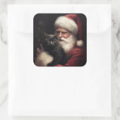 黒猫とサンタクロースフェスティバルクリスマス スクエアシール (バッグ)