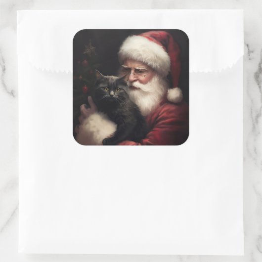 黒猫とサンタクロースフェスティバルクリスマス スクエアシール (バッグ)