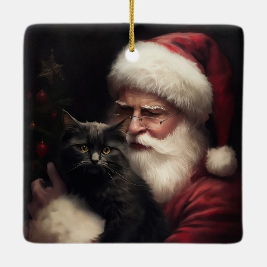 黒猫とサンタクロースフェスティバルクリスマス セラミックオーナメント (裏面)