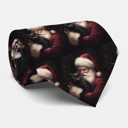 黒猫とサンタクロースフェスティバルクリスマス ネクタイ (ロール)