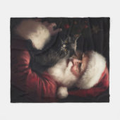 黒猫とサンタクロースフェスティバルクリスマス フリースブランケット (正面(横))