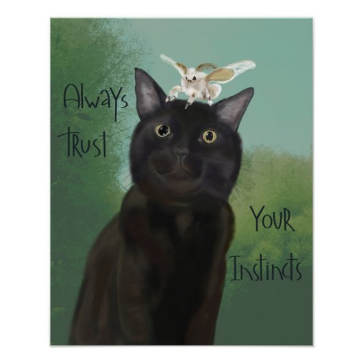 黒猫とシルク蛾 フォトプリント (正面)