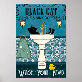 黒猫とシンクCo - Home Decor Wall Art ポスター