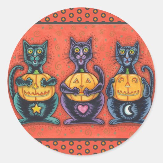 黒猫とジャックは悪を見ないおもしろい猫科の動物 ラウンドシール (正面)