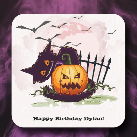 黒猫とジャック・オランタンのハロウィーン スクエアシール