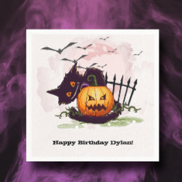 黒猫とジャック・オランタンのハロウィーン スタンダードカクテルナプキン