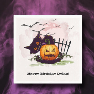 黒猫とジャック・オランタンのハロウィーン スタンダードカクテルナプキン