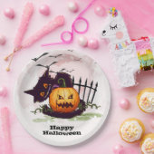 黒猫とジャック・オランタンのハロウィーン ペーパープレート (パーティー)