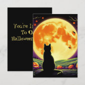 黒猫とジャック・オ・ランタンとのハロウィーンの夜 招待状 (正面/裏面)