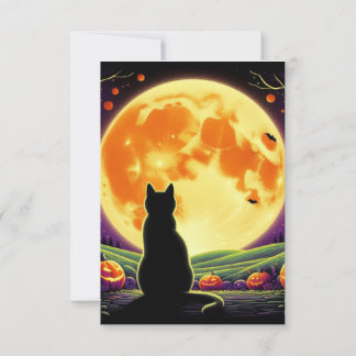 黒猫とジャック・オ・ランタンとのハロウィーンの夜 招待状