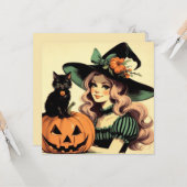 黒猫とジャック・オ・ランタンのハロウィーンの魔女 カード (正面/裏面インサイチュ)
