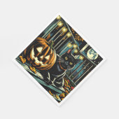 黒猫とジャック・オ・ランタンのハロウィーン スタンダードランチョンナプキン (角)