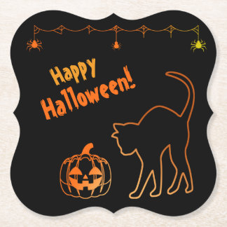 黒猫とジャック・オ・ランタンのハロウィーン ペーパーコースター