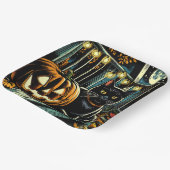 黒猫とジャック・オ・ランタンのハロウィーン ペーパープレート (傾斜あり)