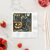 黒猫とジャック・オ・ランタンのハロウィーン 縁ありカクテルナプキン (インサイチュ)