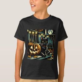 黒猫とジャック・オ・ランタンのハロウィーン Tシャツ