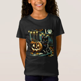 黒猫とジャック・オ・ランタンのハロウィーン Tシャツ