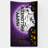 黒猫とジャック・オ・ランタン黒紫 横断幕 (縦)