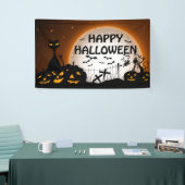 黒猫とジャック・オ・ランタン黒・オレンジ 横断幕 (トレードショー)