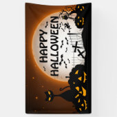 黒猫とジャック・オ・ランタン黒・オレンジ 横断幕 (縦)