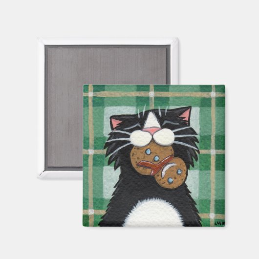 黒猫とジンジャーブレッド雪だるま磁石 マグネット (正面/裏面)