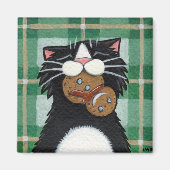 黒猫とジンジャーブレッド雪だるま磁石 マグネット (正面)