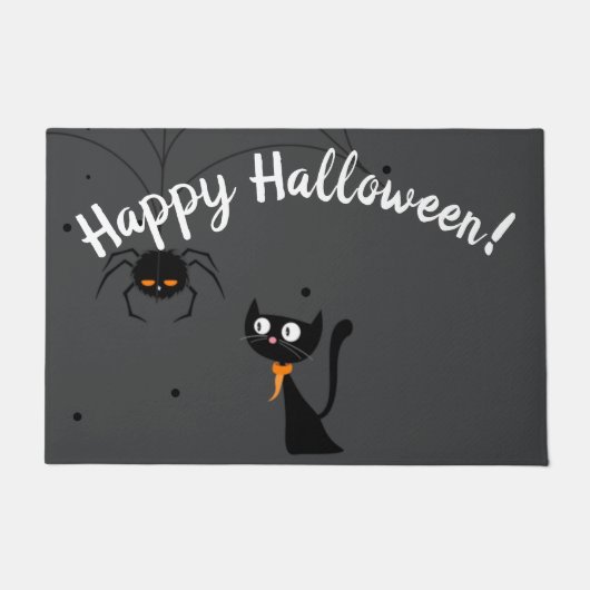 黒猫とスパイダーハロウィーン ドアマット (正面)