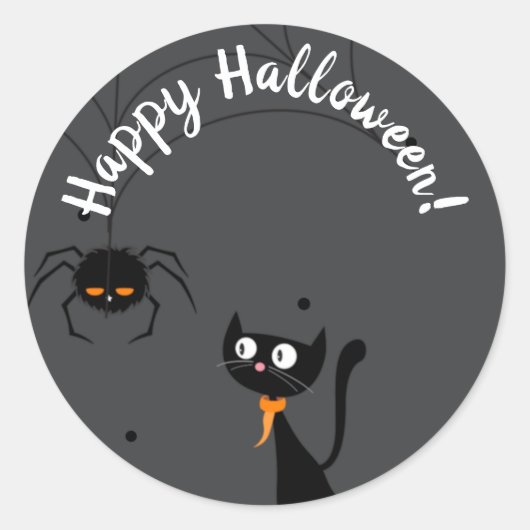 黒猫とスパイダーハロウィーン ラウンドシール (正面)