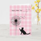 黒猫とタンポポの命日 カード (黄色い花)