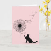 黒猫とタンポポの種子の誕生日 カード (黄色い花)