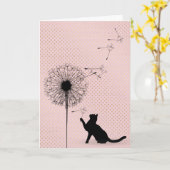 黒猫とタンポポの種子の誕生日 カード (黄色い花)