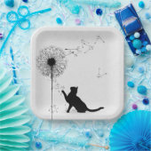 黒猫とタンポポの種 ペーパープレート (パーティー)