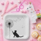 黒猫とタンポポの種 ペーパープレート (パーティー)