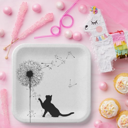 黒猫とタンポポの種 ペーパープレート (パーティー)