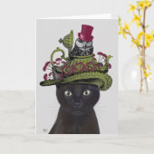 黒猫とティーポットとフクロウ カード (黄色い花)