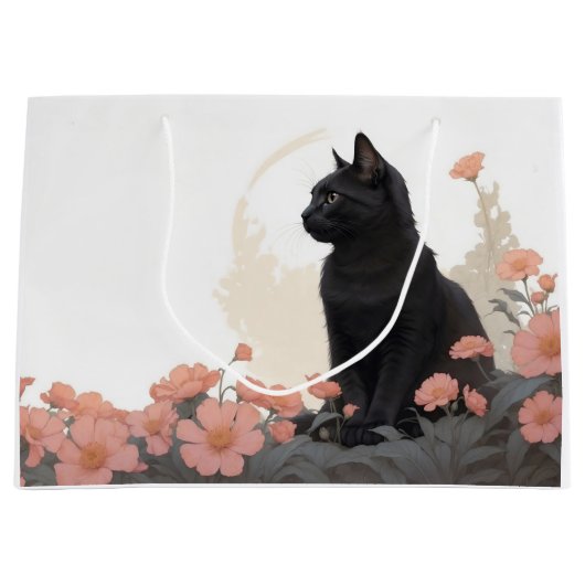 黒猫とテキストまたは文字なし ラージペーパーバッグ (正面)