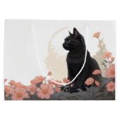 黒猫とテキストまたは文字なし ラージペーパーバッグ (裏面)