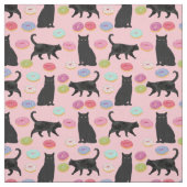 黒猫とドーナツのピンク柄 ファブリック (見本)