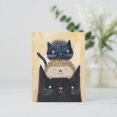 黒猫とハリネズミ ポストカード (スタンド正面)