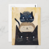 黒猫とハリネズミ ポストカード (正面/裏面)