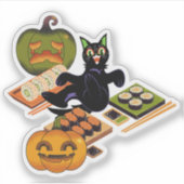 黒猫とハロウィンの寿司の饗宴 シール (正面)