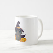 黒猫とハロウィーンのカボチャのちょうちんハロウィンシャツ コーヒーマグカップ (正面右)