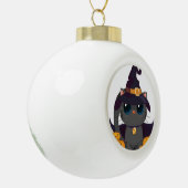 黒猫とハロウィーンのカボチャのちょうちんハロウィンシャツ セラミックボールオーナメント (左)