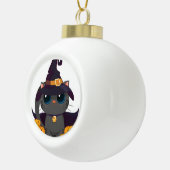 黒猫とハロウィーンのカボチャのちょうちんハロウィンシャツ セラミックボールオーナメント (右)