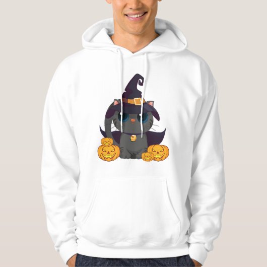 黒猫とハロウィーンのカボチャのちょうちんハロウィンシャツ パーカ (正面)