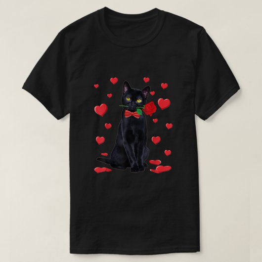 黒猫とバラバレンタイン Tシャツ (デザイン正面)