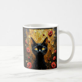 黒猫とバラ コーヒーマグカップ