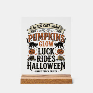 黒猫とパンプキンのハロウィントラックドライバーTシャツ アクリルサイン