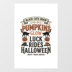 黒猫とパンプキンのハロウィントラックドライバーTシャツ ウィンドウサイン